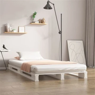 Afbeelding van Palletbed massief grenenhout wit 100x200 cm