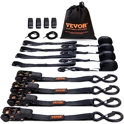 Image de VEVOR Sangle à Cliquet Lot de 4 Sangles d&#039;Arrimage Résistance la Rupture Maximale 998 kg 0,025 x 4,6 m pour Sécuriser Cargaisons, Appareils Électroménagers, Équipement Jardin, Motos, Déménagement