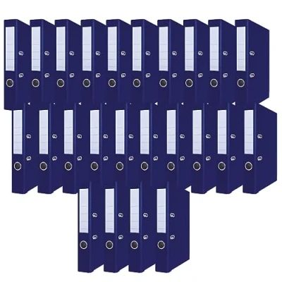 Afbeelding van OFFICER PRODUCTS Set van 24 donkerblauwe mappen DIN A4/50 mm/papier/PP kunststof coating, kantoormap karton met metalen randbescherming