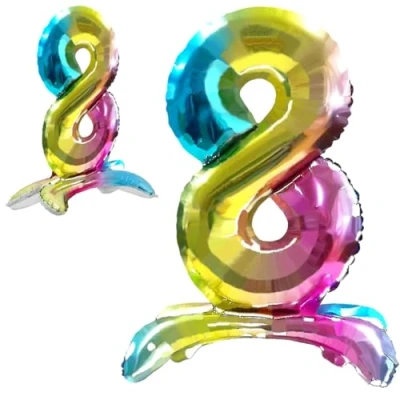 Afbeelding van Ballon 8ème Anniversaire Numéro 8 Foil Multicolore Debout XXL Géant en Aluminium 82cm Décoration de Deco pour Anniversaire.