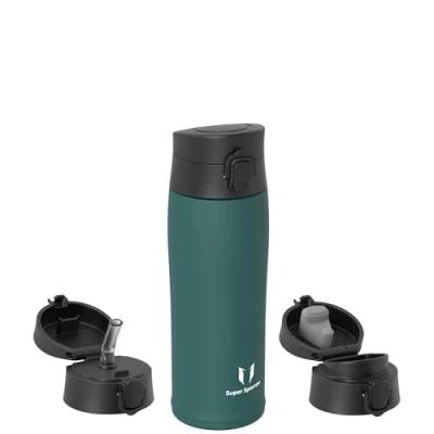 Image de Super Sparrow Gourde Isotherme INOX Bouteille 500ml thermos Enfant sans BPA Comprend 2 Couvercles avec Paille et Couvercle Sport