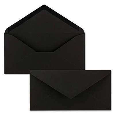 Afbeelding van NEUSER PAPIER enveloppen van kraftpapier, DIN lang, zwart, ecologisch, natte plakrand 11 x 22 cm, 120 g/m², puntige klep, vintage