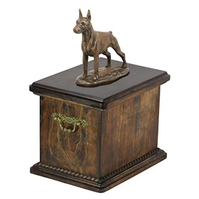 Afbeelding van Elegante urn hond voor de as van een Dobermann met beeldje
