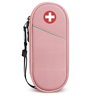 Afbeelding van SITHON Lege medicijntas draagbare geïsoleerde medicijnorganizer voor 2 epiPen, Auvi Q, neusspray, Meds, allergie, astma, inhaleren outdoor reizen, roze