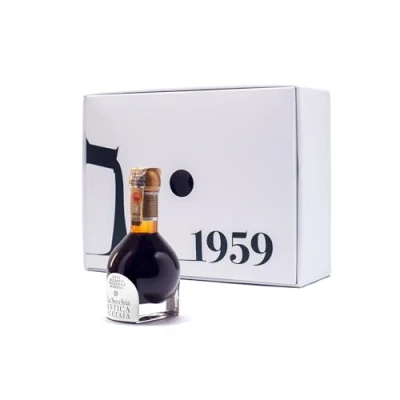 Afbeelding van La Secchia &quot;1959&quot;, traditionele balsamico azijn van Modena DOP met 60 jaar veroudering, 100 ml fles dispenser en receptenboek, geschenkdoos