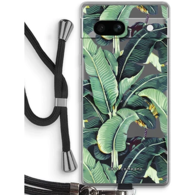 Afbeelding van Case Company® hoesje met Koord geschikt voor Google Pixel 7A Bananenbladeren Telefoonhoesje Zwart Bescherming aan alle Kanten en Over de Schermrand