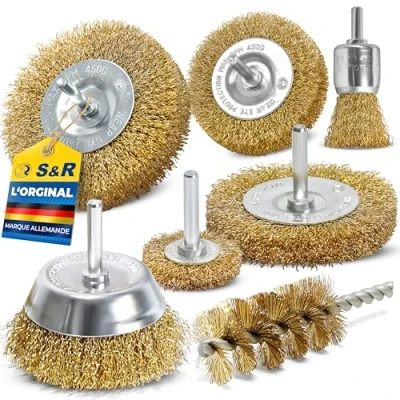 Afbeelding van S&amp;R 7 metalen borstels voor schroevendraaier, boormachine, hout van metaal. Staart 6 mm glad.