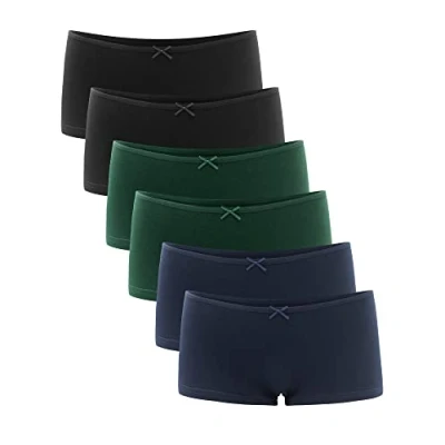 Afbeelding van Libella® Set van 6 boxershorts voor dames, lage taille, boxershorts, stretch, katoen, 3901, 3901 zwart x 2/marineblauw 2/groen 2