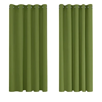 Afbeelding van Deconovo, thermisch geïsoleerde verduisteringsgordijnen, modern design met oogjes, gordijnen voor woon en slaapkamer, 168 x 138 cm (breedte hoogte), grasgroen, 2 stuks