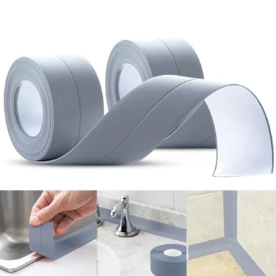 Afbeelding van Set van 2 rollen zelfklevende waterdichte afdichtingstape voor badkamer en keuken, schimmelwerend vuilafstotend, stuks, grijs