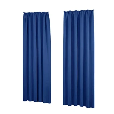 Afbeelding van Deconovo Set van 2 ondoorzichtige gordijnen met plooiband, ondoorzichtig, 175 x 140 cm (hoogte breedte), hemelsblauw