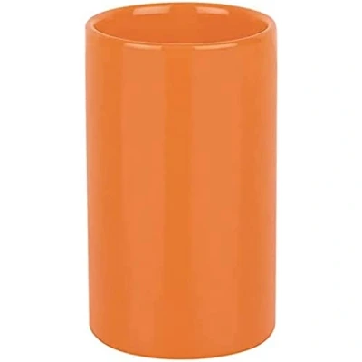 Afbeelding van Spirella Badkamer drinkbeker/tandenborstelhouder Sienna porselein glans oranje 7 x 11 cm