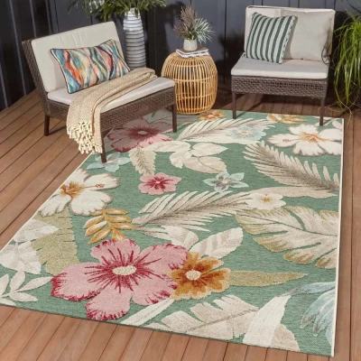 Afbeelding van Buitenkleed Bloemen Yara Groen 200x290 Cm