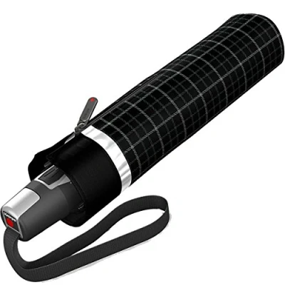 Afbeelding van Knirps T2 Duomatic Zakparaplu. Zwart Check (Zwart) Lengte ca. 28 cm, Diameter 6 cm