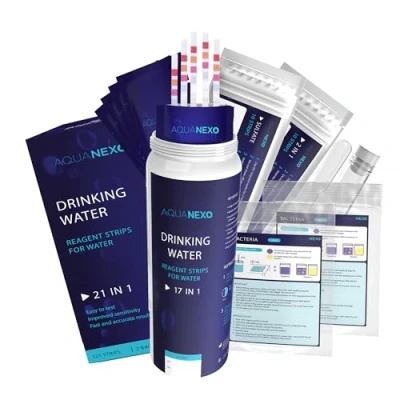 Afbeelding van AQUANEXO 21 waarden, 125 + 20 teststrips voor drinkwater 2 coliforme bacterietests, pH teststrips, drinkwatertester,