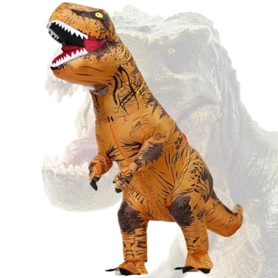 Afbeelding van PARAYOYO Halloween opblaasbaar t rex dinosaurus kostuum, grappige jurk, bruin, USB kabel, springparty, verkleedfeest, kostuums voor volwassenen