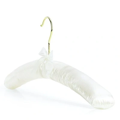 Afbeelding van Hangerworld 4 elegante kleerhangers 43 cm satijn ivoorkleurig met strik voor kleding volwassenen jurken