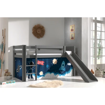 Afbeelding van LUCEVI Pino Halfhoogslaper H115CM + Ladder Glijbaan Space Shuttle Gordijntjes Grijs 90x200 cm