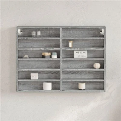 Afbeelding van Vitrinekast 80x8,5x58 cm bewerkt hout grijs sonoma eikenkleur
