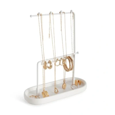Afbeelding van Sieradenstandaard Wit Sieradenorganisator Metalen sieradenboom voor kettingen en keramiek sieradenbakje ringen, oorbellen, armbanden, horloges accessoires 17,5 x 7 22 cm