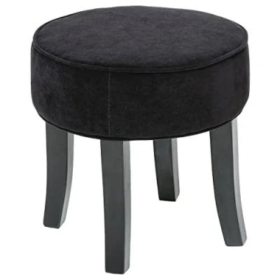 Afbeelding van Atmosphera Zit krukje/bijzet stoel hout/stof zwart fluweel D35 x H40 cm