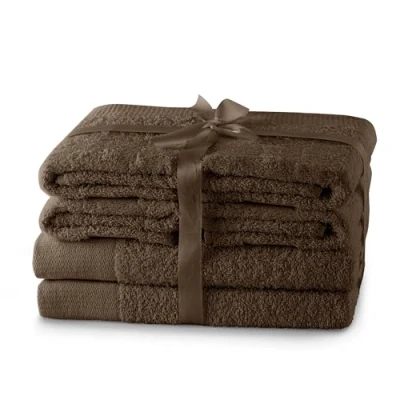 Afbeelding van AmeliaHome Set van 4 handdoeken 50 x 100 cm en 2 badhanddoeken 70 140 100% katoen absorberend chocoladebruin Amari