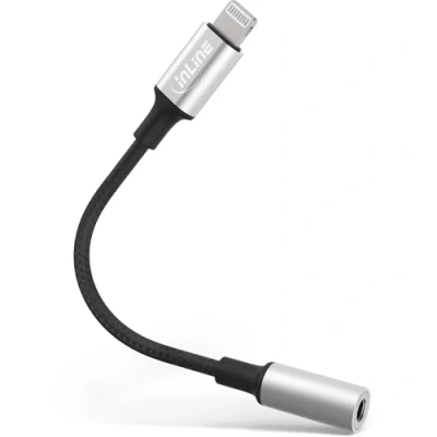 Afbeelding van Slim Lightning (m) naar 3.5mm Stereo Jack (v) Adapterkabel Verguld 0,1 meter Zwart