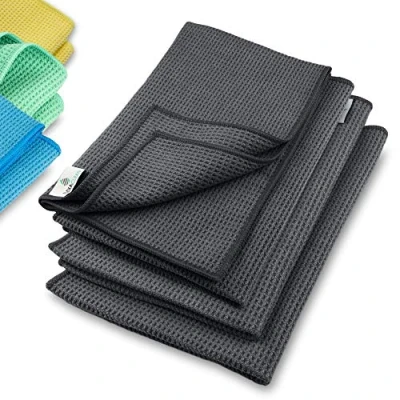 Afbeelding van Microvezel droogdoek, premium wafeldoek (4 stuks, 60 x 40 cm), superzachte kwaliteit, voor auto, glas, keuken, servies, badkamer Antraciet