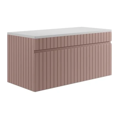 Afbeelding van Roze hangmeubel met strepen voor onder wastafel plank 100 cm SATARA L x H 46 D