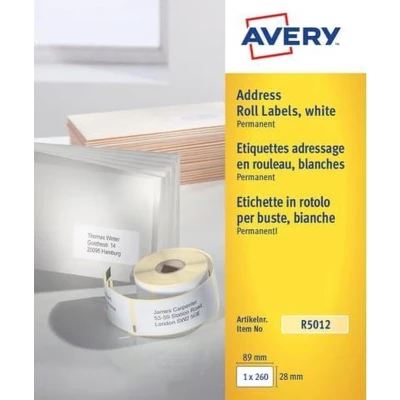 Afbeelding van Etiket Avery R5012 thermisch 89x28mm wit 260stuks