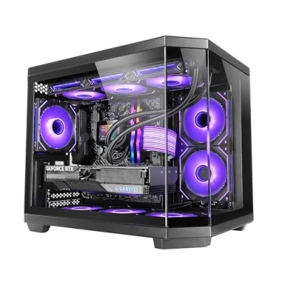 Afbeelding van MARSGAMING MC 3TCOREM, gepersonaliseerde micro ATX gaming behuizing, drievoudig gehard glas, ontwerp met dubbele kamer, ondersteunt 360 mm waterkoeling, kabelbeheer, mini toren pc, USB C, zwart