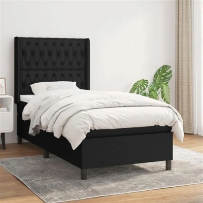 Image de vidaXL Sommier à lattes de lit avec matelas Noir 100x200 cm Tissu