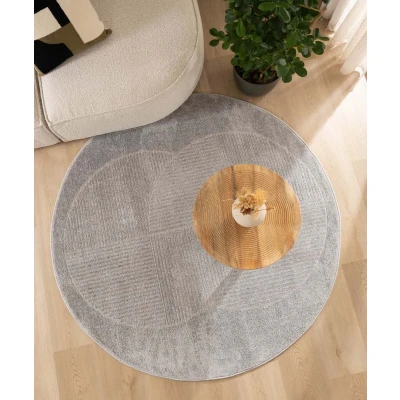 Afbeelding van Rond Tapijt/Vloerkleed Scandinavisch Contour Circle Grijs 140 Cm