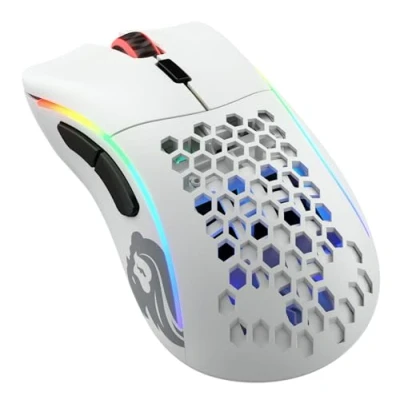 Image de Glorious Model D Minus Souris pour droitiers 6 boutons sans fil, filaire 2.4 GHz, USB C récepteur fil blanc mat