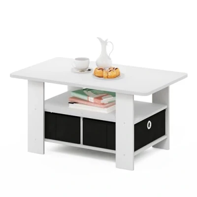 Afbeelding van Furinno Andrey Salontafel met lade, bewerkt hout, wit/zwart, één maat