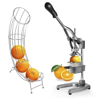 Afbeelding van Lumaland Sapcentrifuge met fruithouder, voor max. 6 sinaasappels, van gietijzer, sinaasappelstandaard, het bewaren en extraheren groenten fruit, de hand, oranje houder