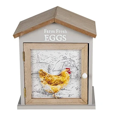 Afbeelding van Clayre &amp; Eef Eierkastje Huis 19x13x23 cm Bruin Hout Kip Farm Fresh Eggs Eierhouder