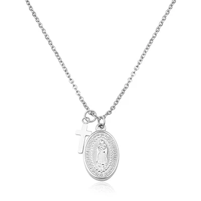 Afbeelding van GD GOOD.designs EST. 2015 Marie halsketting in goud zilver roségoud voor dames waterbestendig Madonna met kleine kruishanger van roestvrij staal I verstelbare maat 40 + 5 cm