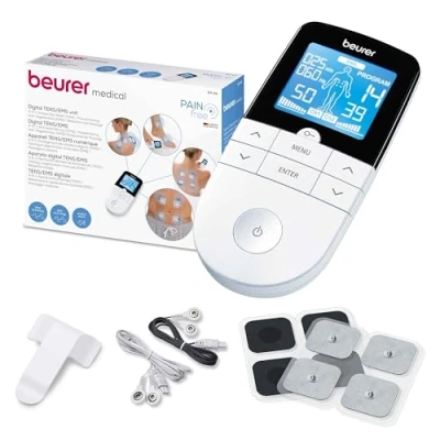 Afbeelding van Beurer EM 49 TENS/EMS/massageapparaat 3 in 1 Pijntherapie (TENS) &amp; Spierstimulatie (EMS) 4 Elektroden 6 Programma&#039;s 64 Toepassingen 50 Standen intensiteit Aftel timer Jaar garantie