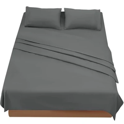 Afbeelding van Poligino Beddengoed, 180 x 190 200 cm, 4 delig, microvezel, hoeslaken, bedlaken voor tweepersoonsbed, 260 280 2 kussenslopen 50 80 donkergrijs