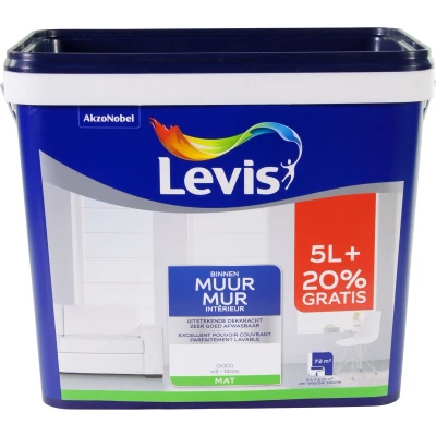 Afbeelding van Levis Muur muurverf mat wit 5L+20% GRATIS