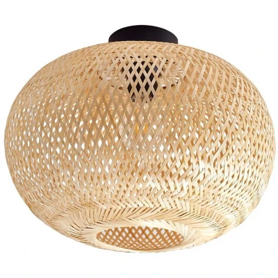 Afbeelding van Lindby plafondlamp hout 1licht Bamboe, ijzer H: 26.5 cm E27 bamboenatuur