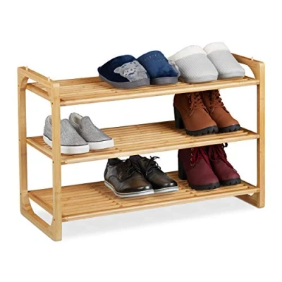 Afbeelding van Relaxdays schoenenrek bamboe schoenenkast 3 laags stapelbaar schoenenopberger hout