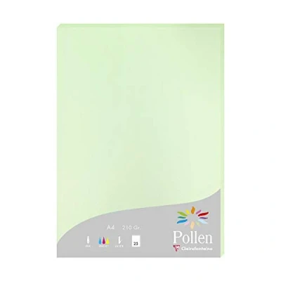 Afbeelding van Clairefontaine 24205C Etui met 25 vellen, formaat A4 (21 x 29,7 cm), 210 g/m², groen, uitnodigingspapier, gebeurtenissen en correspondentie pollen serie, glad premium papier