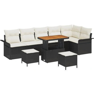 Afbeelding van vidaXL 9 Delige Tuin Sofa Set met Kussens Zwart Poly Rattan Acacia