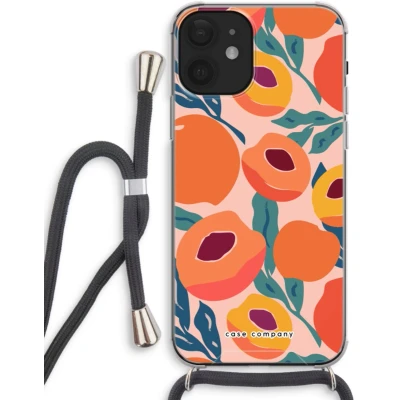 Afbeelding van Case Company® hoesje met Koord geschikt voor iPhone 12 Perzik Telefoonhoesje Zwart Extra Bescherming aan alle Kanten en Over de Schermrand