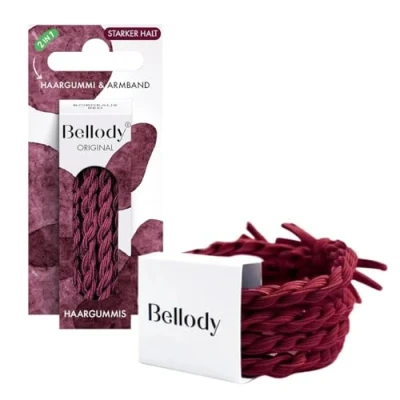 Afbeelding van Bellody® Original Haarelastiekjes, stijlvol gevlochten haarelastiekjes met sterke grip, verpakking 4 stuks, bordeauxrood (Bordeaux Red)