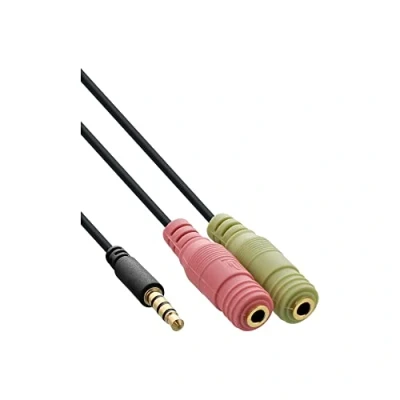 Afbeelding van 3,5mm 4 polig &gt; 2x headset adapter (CTIA/AHJ) / verguld zwart 2 meter