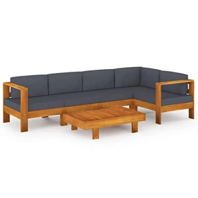 Image de vidaXL Salon de jardin 6 pcs avec coussins gris foncé Bois d&#039;acacia3057952