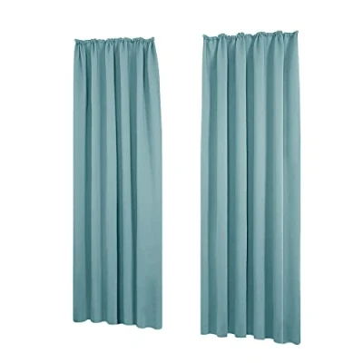 Afbeelding van Deconovo Set van 2 gordijnen, ondoorzichtig, plooiband gordijn, geluidsisolatie, 260 x 140 cm (hoogte breedte), hemelsblauw